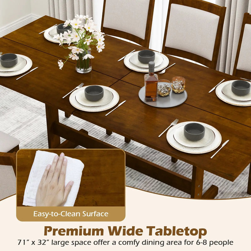 71 Inch Farmhouse Dining Table Wooden Kitchen Table for 6-8 with Rubber Wood Legs-Walnut by DirectDeals