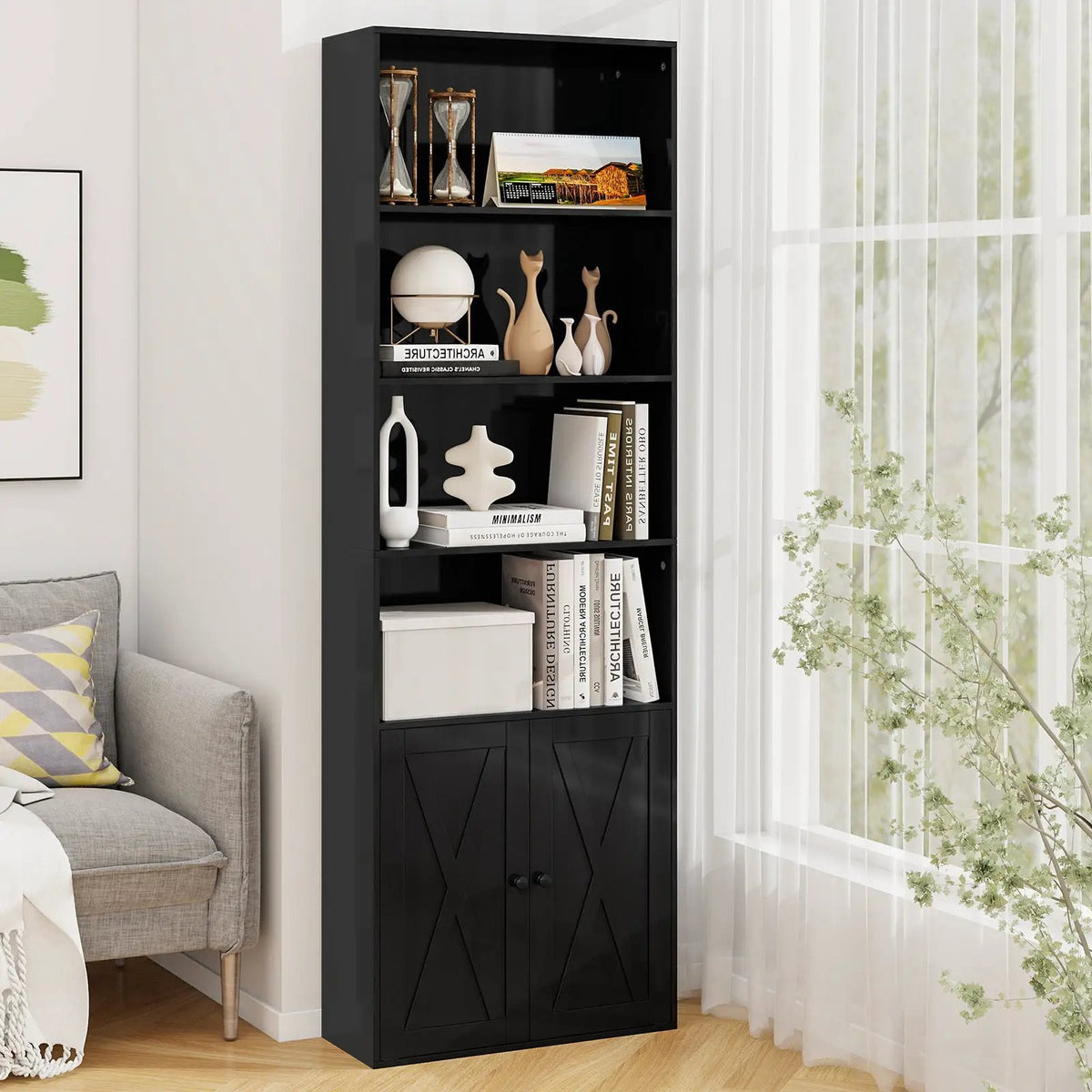 71 Inch Freestanding Bookshelf with 6 Shelves and 2-Door Cabinet by DirectDeals