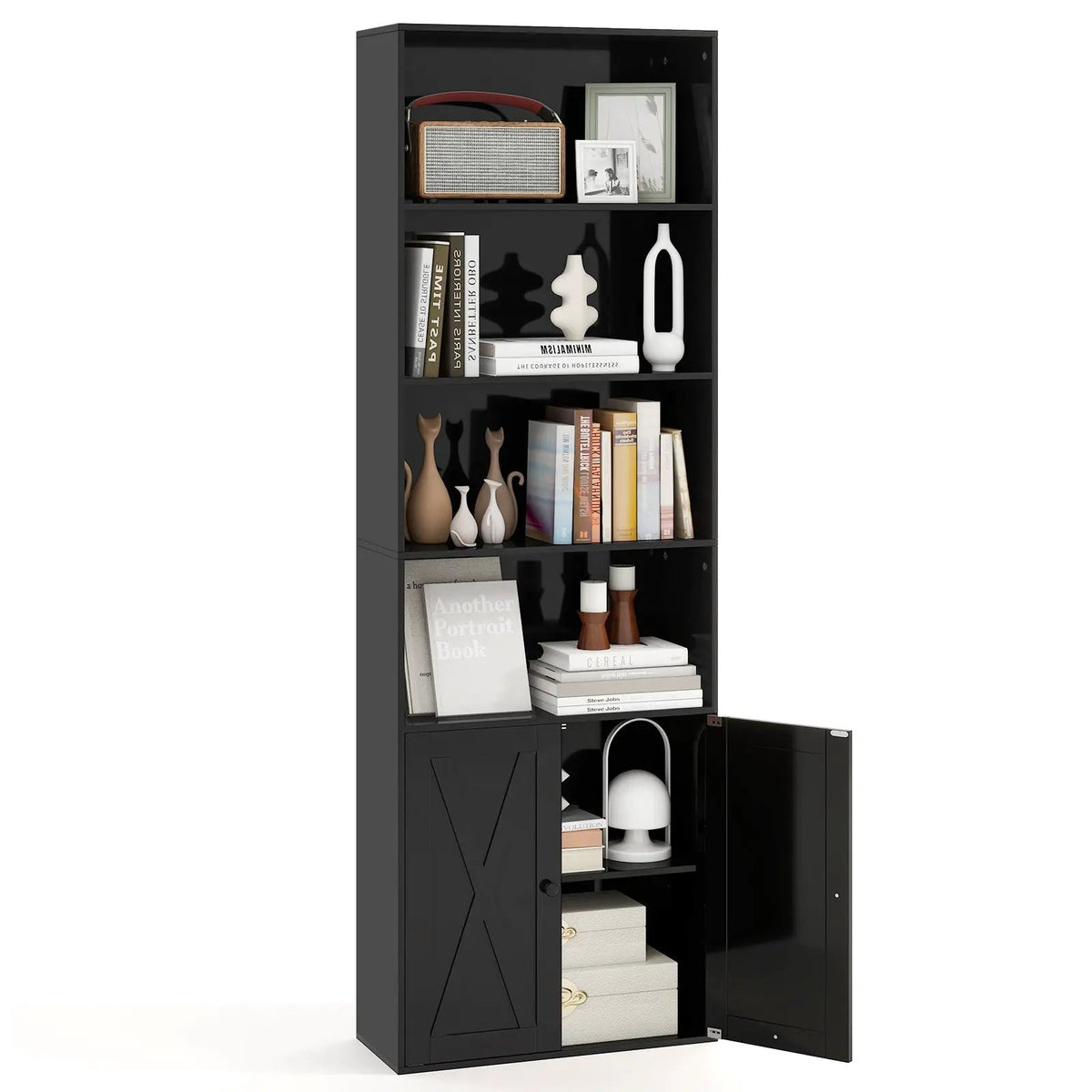 71 Inch Freestanding Bookshelf with 6 Shelves and 2-Door Cabinet by DirectDeals