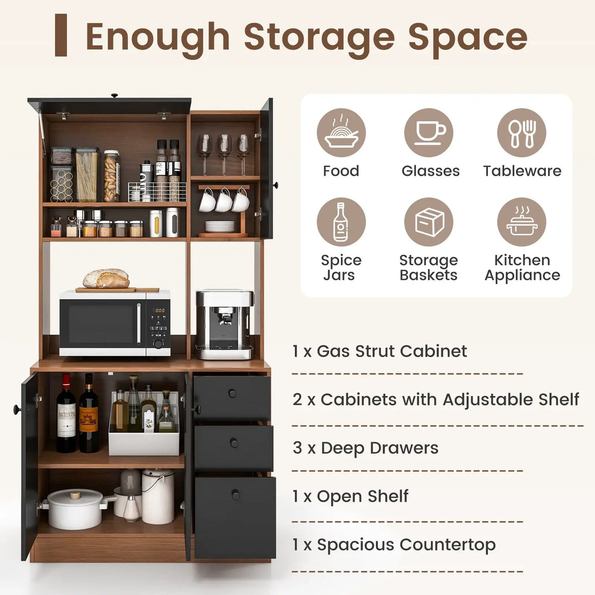 71 Inch Kitchen Pantry with 3 Storage Cabinet and 3 Deep Drawers by DirectDeals