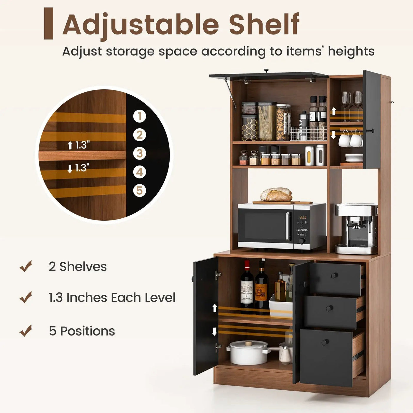 71 Inch Kitchen Pantry with 3 Storage Cabinet and 3 Deep Drawers by DirectDeals