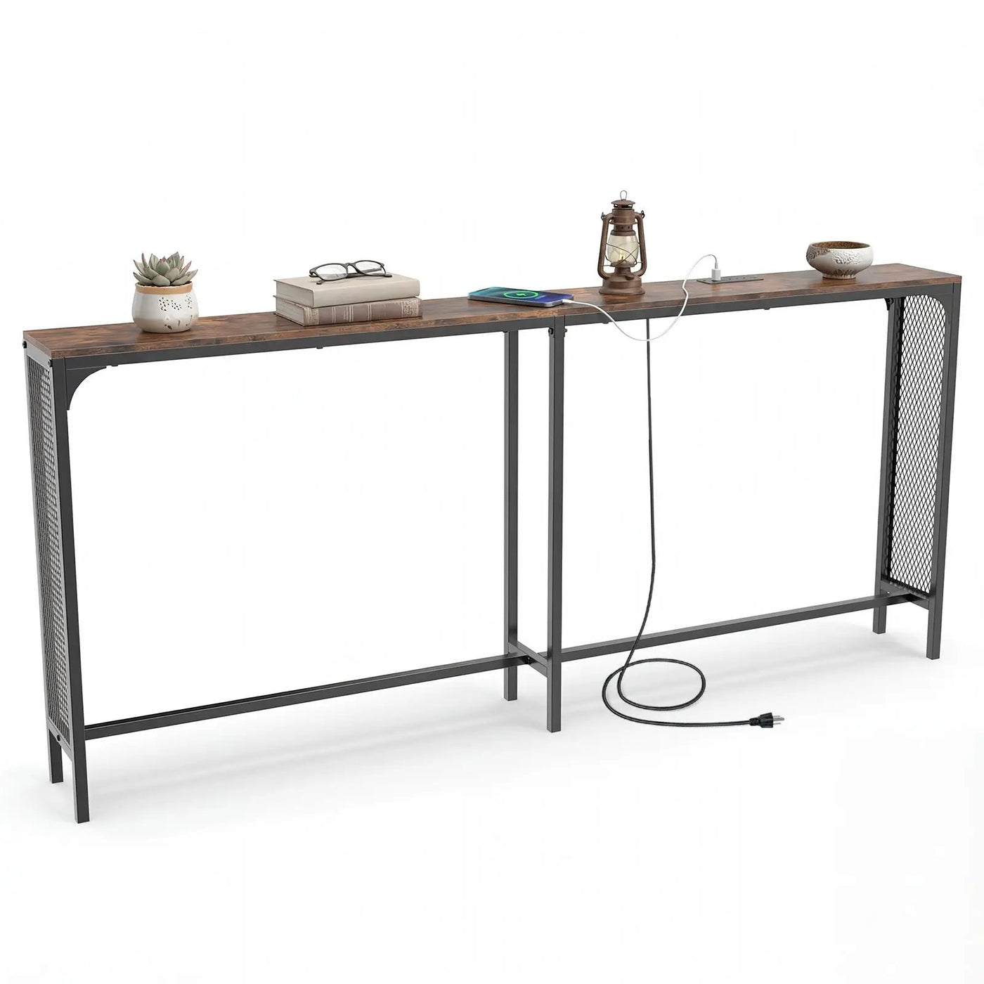 71 Inch Narrow Console Table with Power Outlet for Small Space by DirectDeals