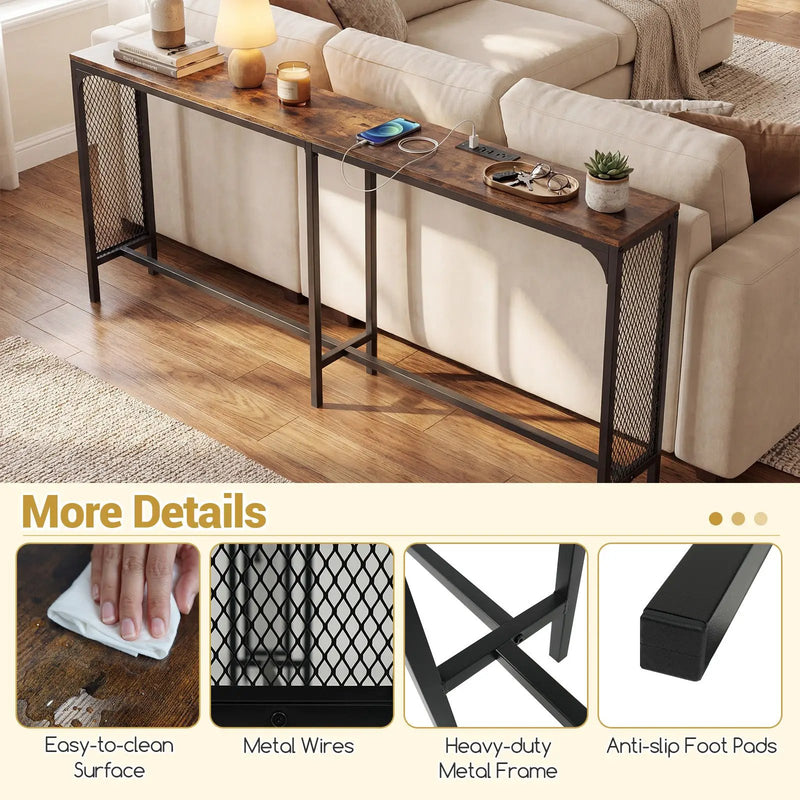 71 Inch Narrow Console Table with Power Outlet for Small Space by DirectDeals