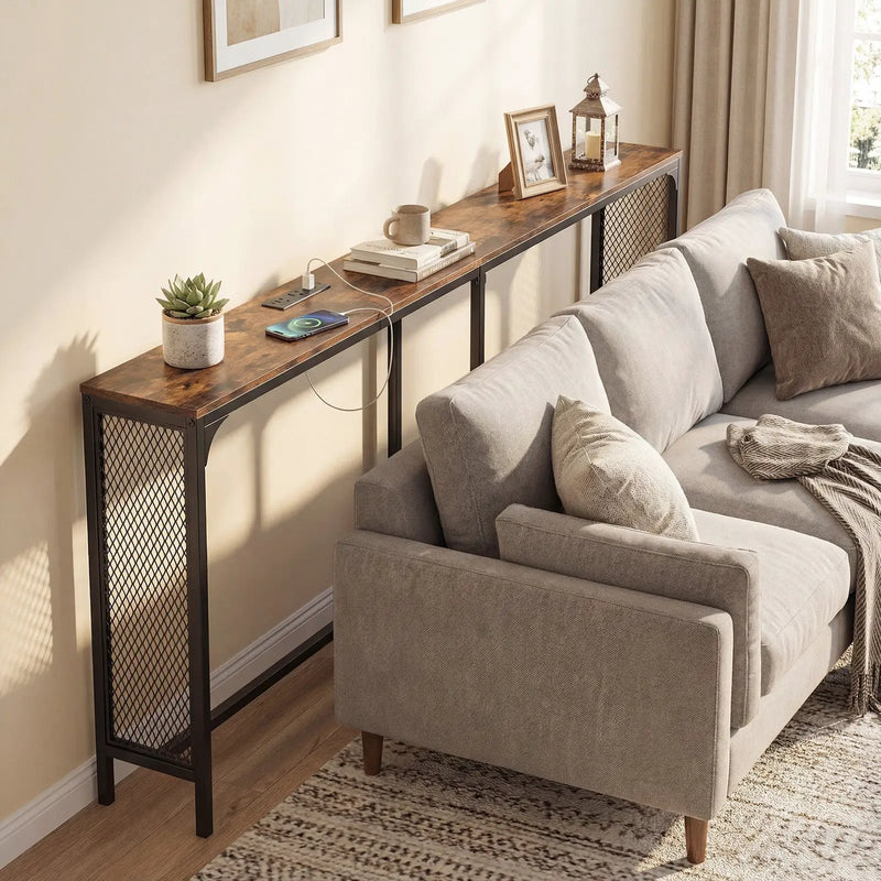 71 Inch Narrow Console Table with Power Outlet for Small Space by DirectDeals