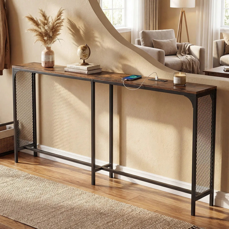 71 Inch Narrow Console Table with Power Outlet for Small Space by DirectDeals