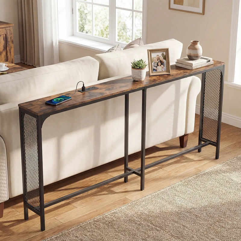 71 Inch Narrow Console Table with Power Outlet for Small Space by DirectDeals