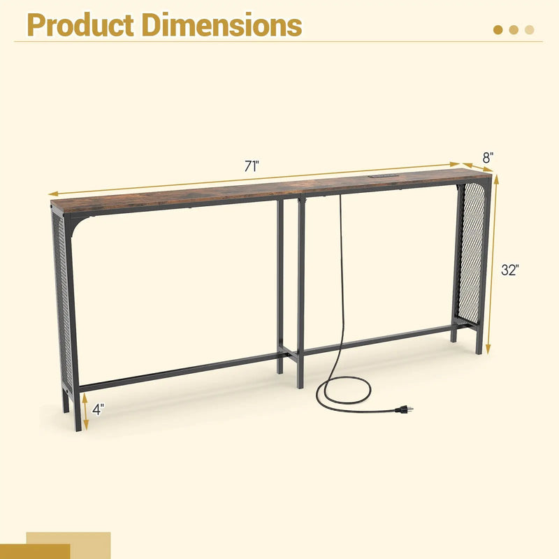 71 Inch Narrow Console Table with Power Outlet for Small Space by DirectDeals