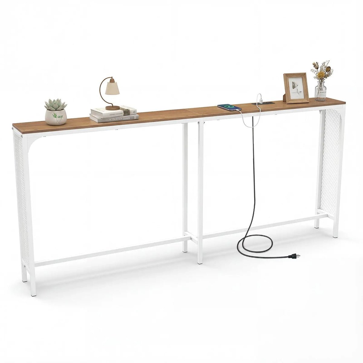 71 Inch Narrow Console Table with Power Outlet for Small Space by DirectDeals