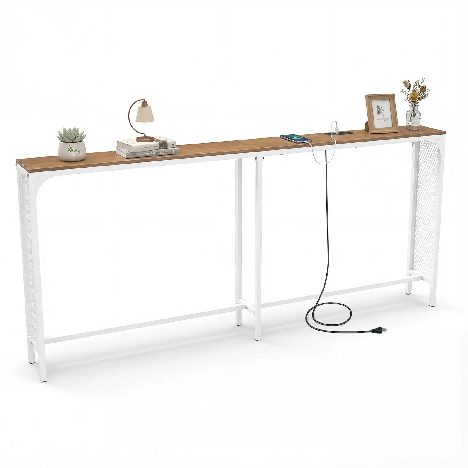 71 Inch Narrow Console Table with Power Outlet for Small Space by DirectDeals