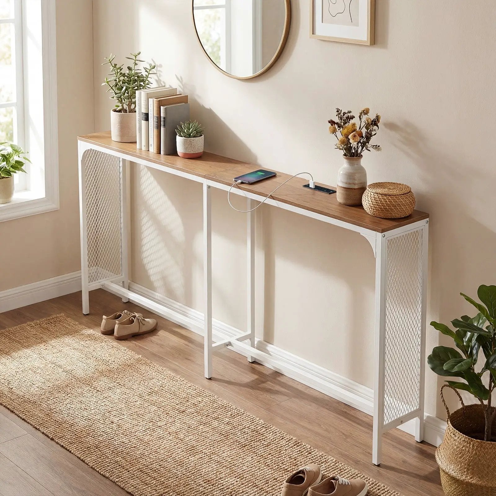 71 Inch Narrow Console Table with Power Outlet for Small Space by DirectDeals