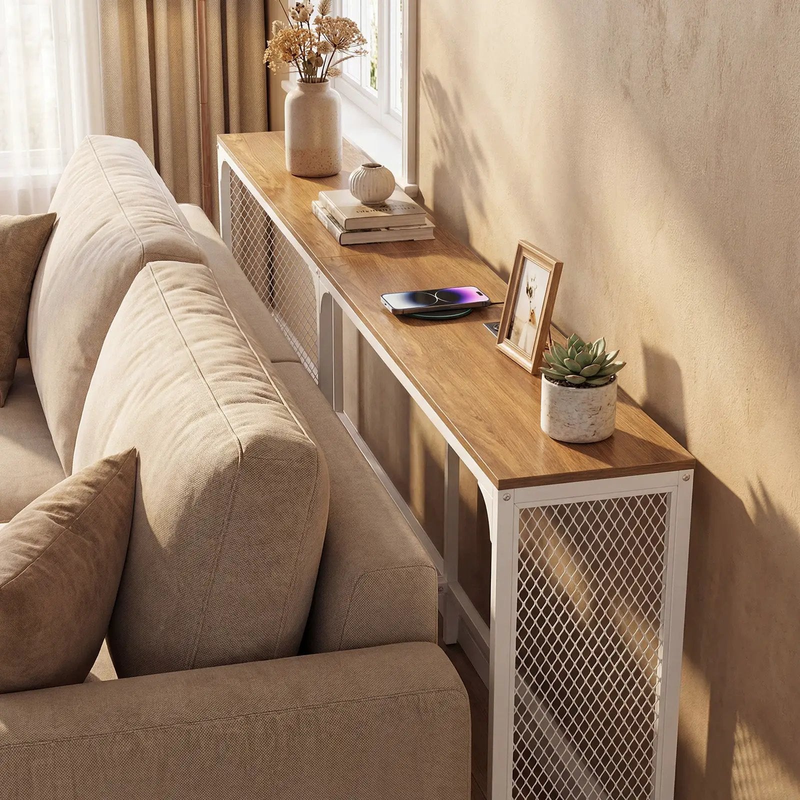 71 Inch Narrow Console Table with Power Outlet for Small Space by DirectDeals