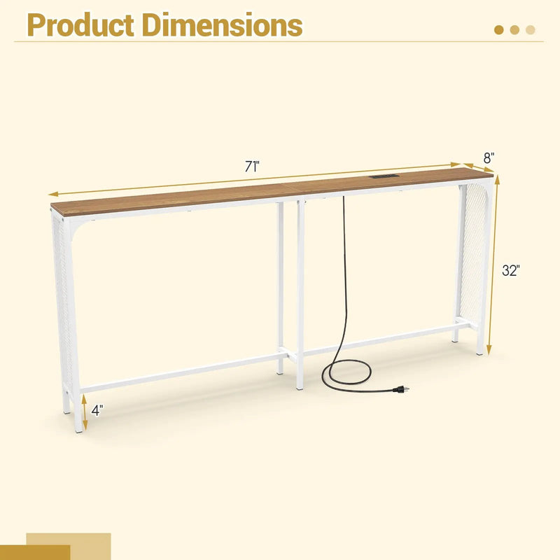 71 Inch Narrow Console Table with Power Outlet for Small Space by DirectDeals