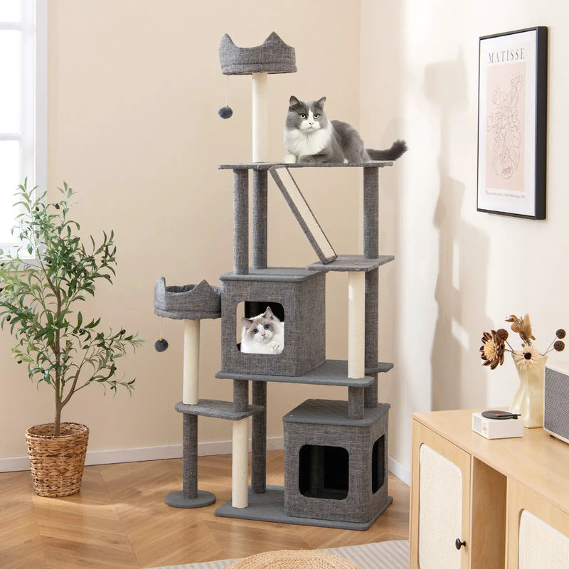 71 Inch Tall Cat Tree Multi-Level Large Cat Tower with Scratching Posts-Grey by DirectDeals