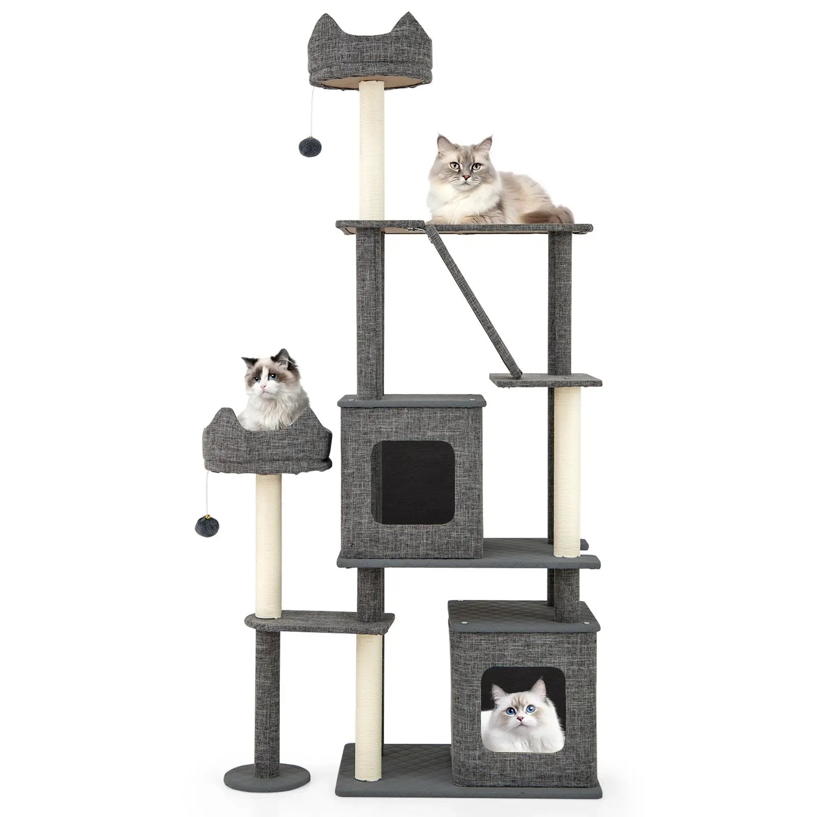 71 Inch Tall Cat Tree Multi-Level Large Cat Tower with Scratching Posts-Grey by DirectDeals