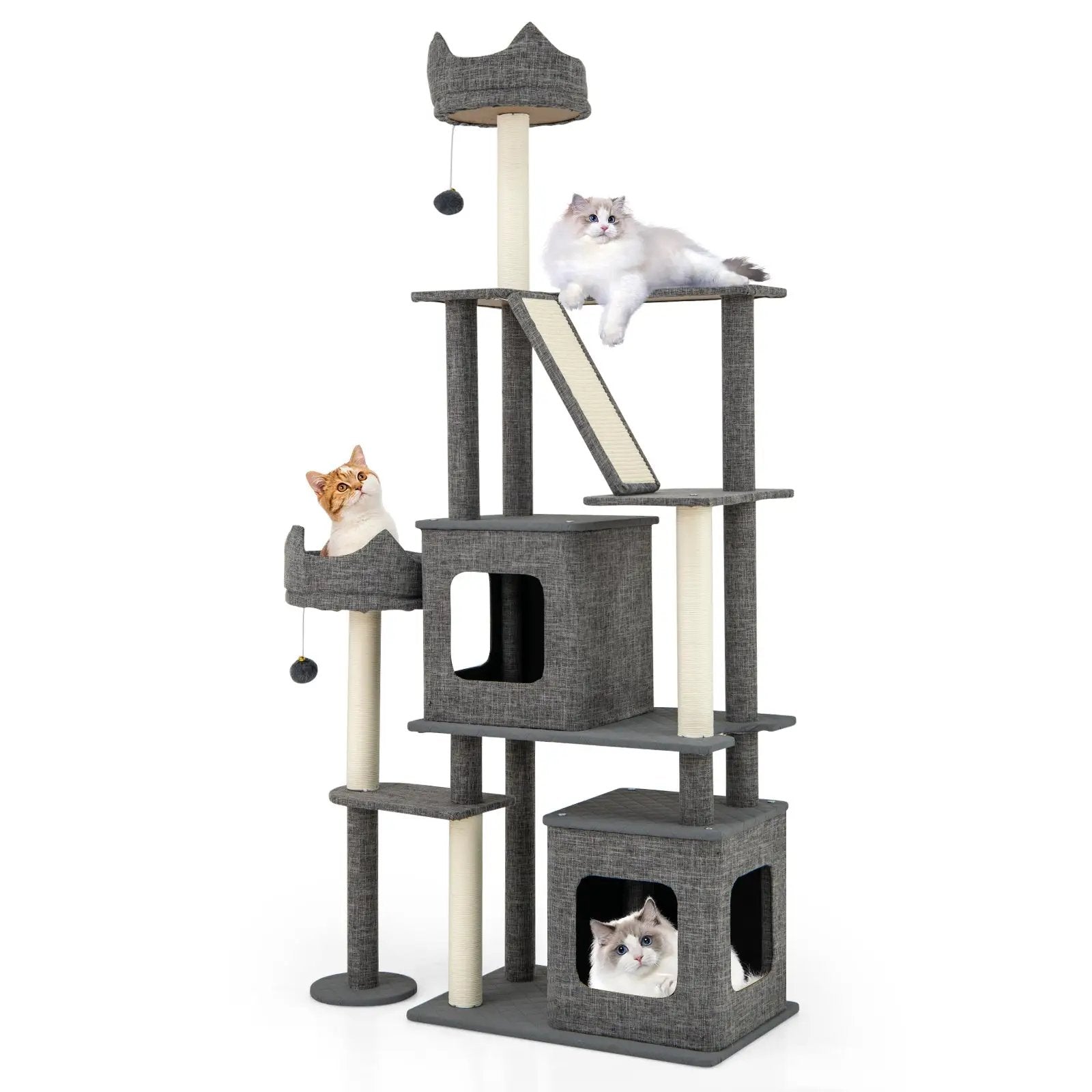 71 Inch Tall Cat Tree Multi-Level Large Cat Tower with Scratching Posts-Grey by DirectDeals