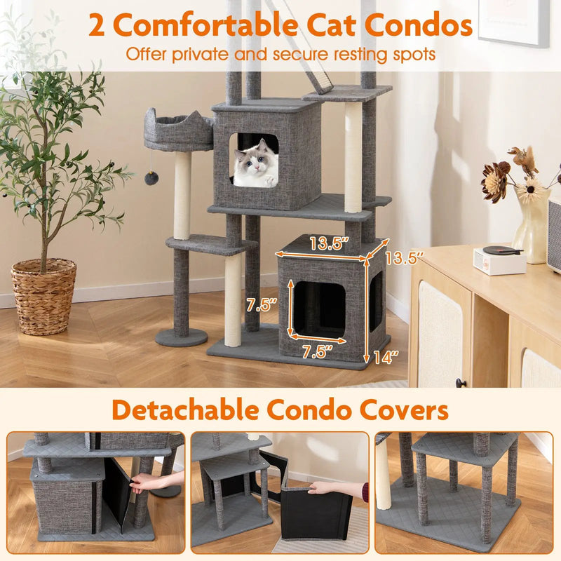 71 Inch Tall Cat Tree Multi-Level Large Cat Tower with Scratching Posts-Grey by DirectDeals