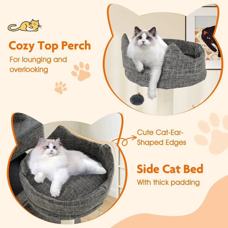 71 Inch Tall Cat Tree Multi-Level Large Cat Tower with Scratching Posts-Grey by DirectDeals
