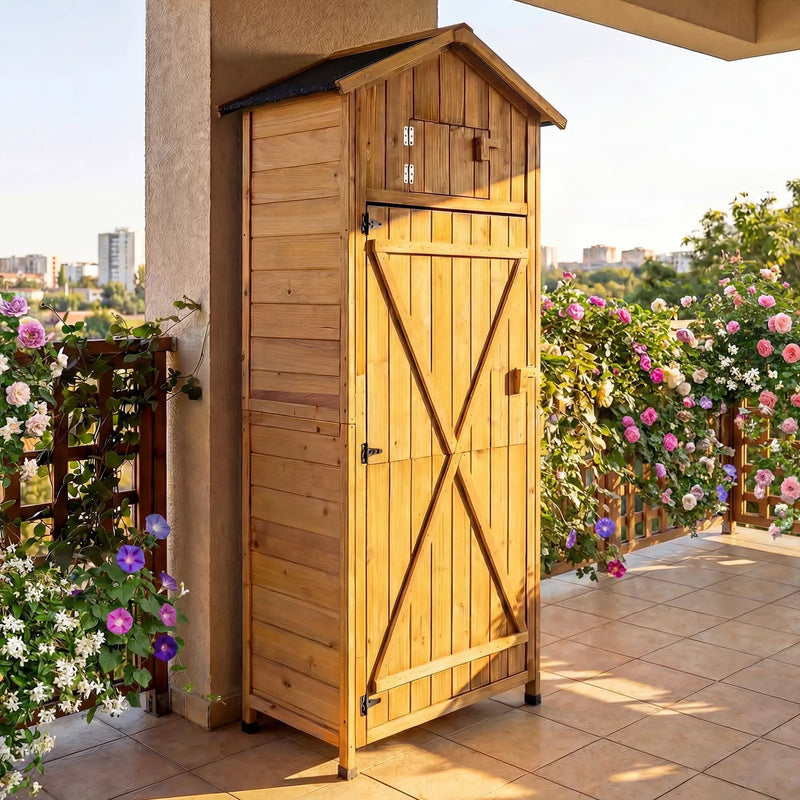 70 Inch Tall Garden Tool Storage Cabinet with Lockable Doors and Foldable Table by DirectDeals
