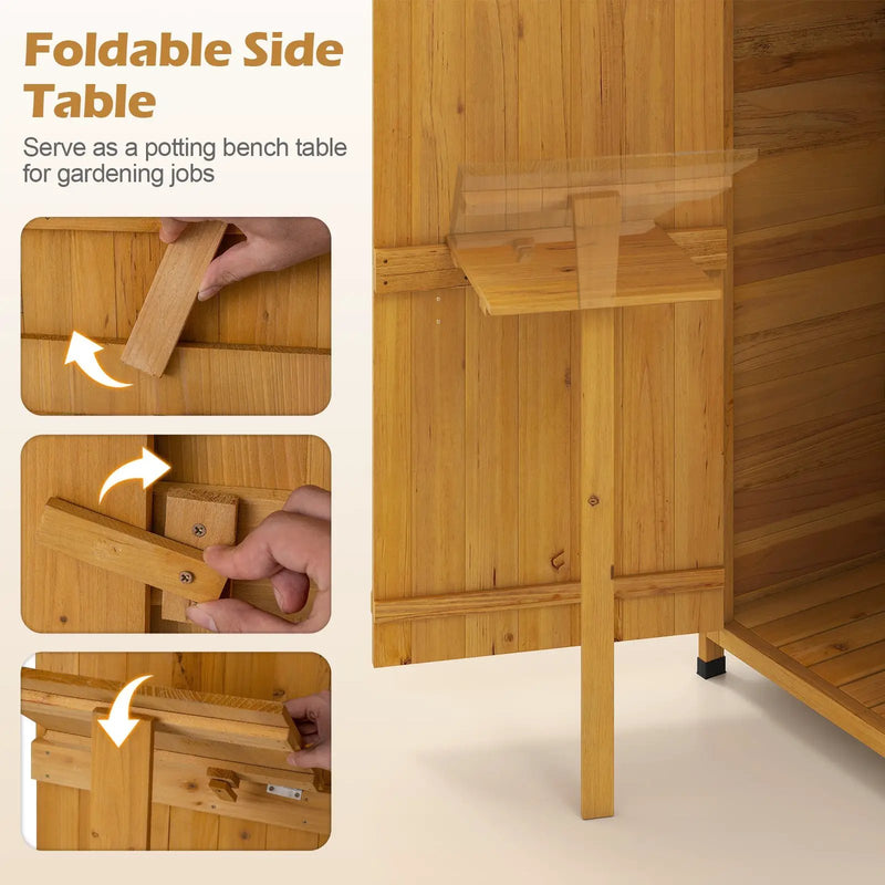 70 Inch Tall Garden Tool Storage Cabinet with Lockable Doors and Foldable Table by DirectDeals