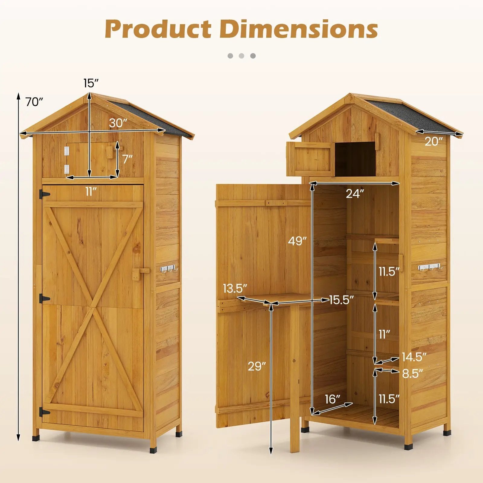 70 Inch Tall Garden Tool Storage Cabinet with Lockable Doors and Foldable Table by DirectDeals