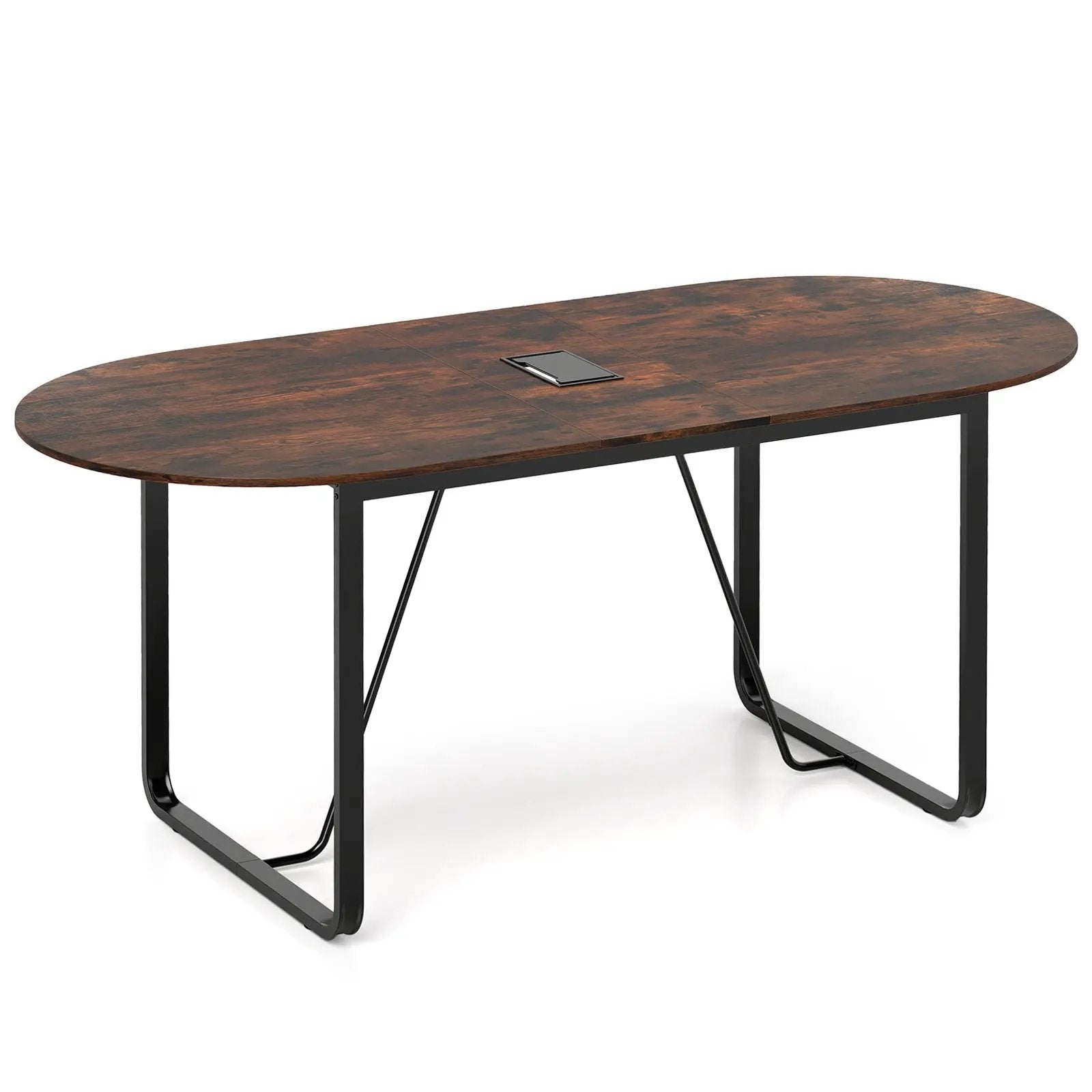 71 Inches Executive Table Oval Home Office Table with Cable Management Hole-Rustic Brown by DirectDeals