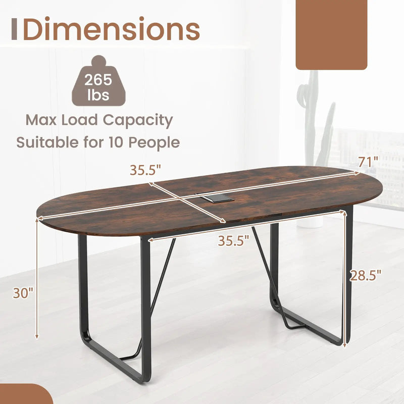 71 Inches Executive Table Oval Home Office Table with Cable Management Hole-Rustic Brown by DirectDeals