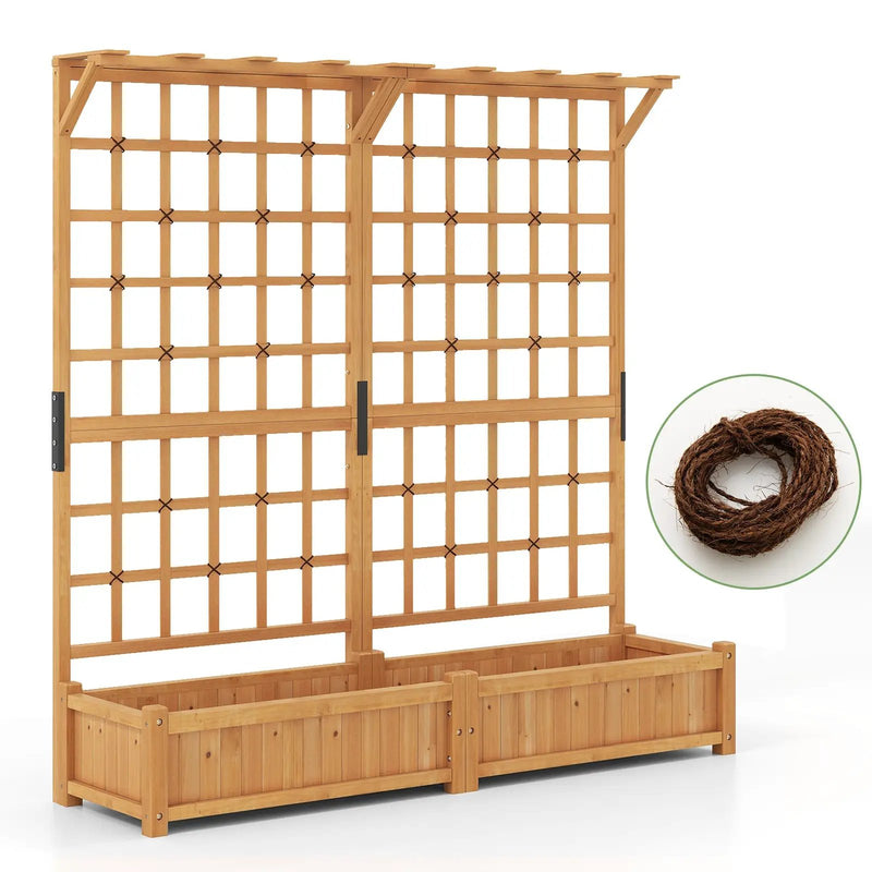71 Inches Large Wooden Planter Container with Trellis and Hanging Roof-Orange by DirectDeals