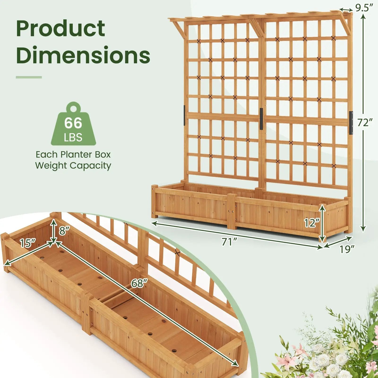 71 Inches Large Wooden Planter Container with Trellis and Hanging Roof-Orange by DirectDeals