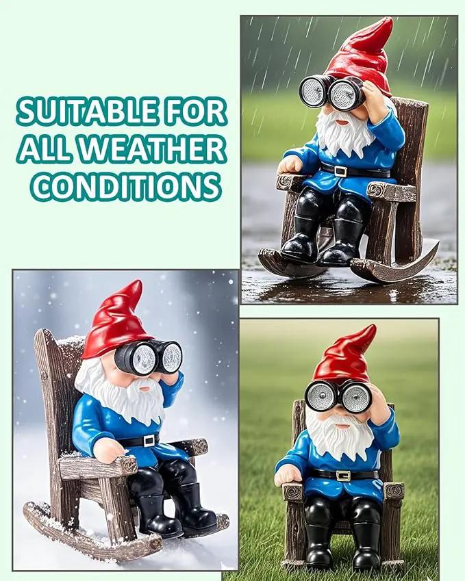 Solar Garden Gnome Statues Resin Gnome Figurines Sitting on Rocking Chair Outdoor Telescope Gnome Gifts for Yard, Patio Decor Gift by GreenHaven Gardens