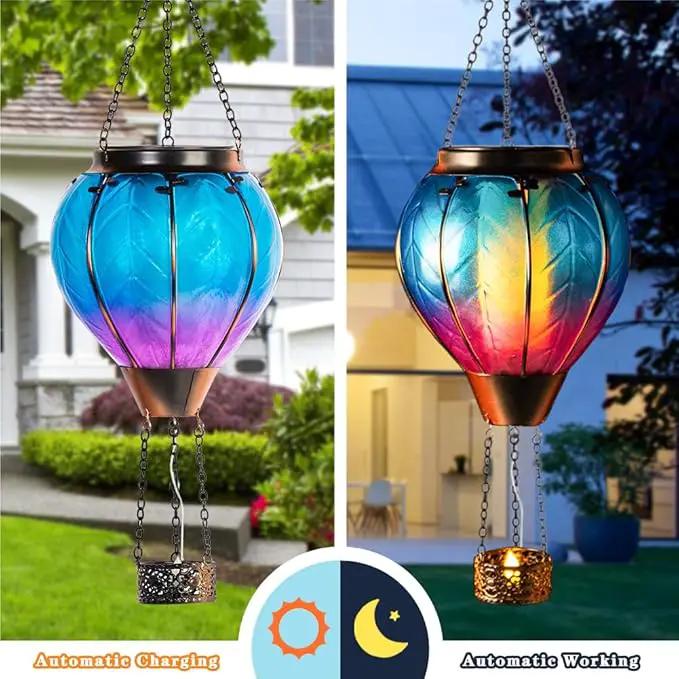 Starsoul 2 PC Blue Hot Air Balloon Solar Lantern with Flame Glass Hanging Outdoor Hot Air Balloon Solar Light Waterproof Garden Patio Yard Party Decorations by GreenHaven Gardens