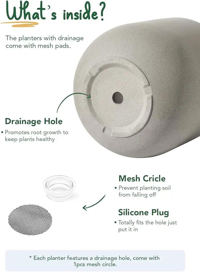 LE TAUCI 12 Inch Pots for Plants, Ceramic Large Planters for Indoor Plants, Indoor Plant Pots for Home Garden Patio Office, Planter Pots with Drainage Hole and Rubber Plug, Neutral Gray by GreenHaven Gardens