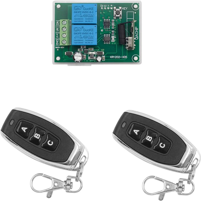 QIACHIP DC 5V 6V 12V 24V 36V 48V 60V Electric Motor Forward and Reverse Wireless RF Remote Control Relay Module Switch,Receiver 433Mhz with Transmitters for Motor,Curtains, Garage Door (KR1202) by GreenHaven Gardens