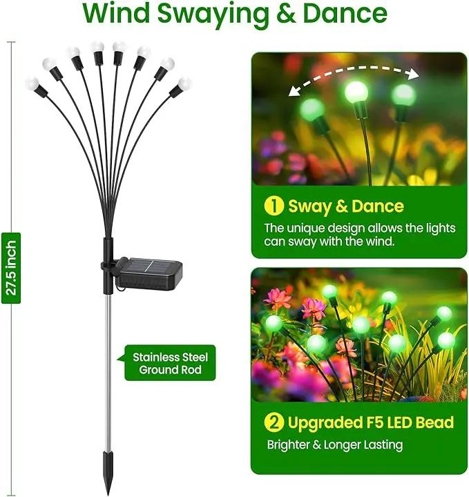 LETMY Solar Garden Lights - 6 Pack Upgraded Swaying Solar Lights Outdoor, 48 LED Firefly Lights Outdoor Waterproof Garden Decorations for Yard Patio Pathway Holiday (Green) by GreenHaven Gardens