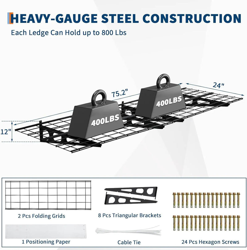 2 Pack 2x6ft Garage Storage Shelving Wall Mounted, 24-inch-by-72-inch 1600 Lbs Heavy Duty Sturdy Storage Shelves, Wall Shelves Folding Storage Garage Organization for Warehouse, Laundry by GreenHaven Gardens