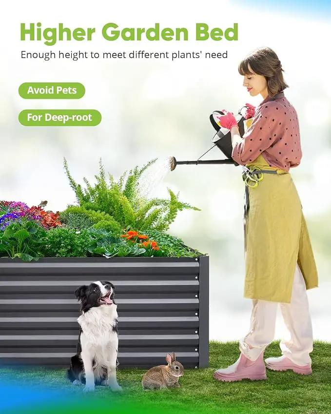 Quictent Galvanized Raised Garden Bed 4x3x2ft Tall Garden Bed Extra Height 22.4" Hold 24cft Soil Outdoor Heightened Planter Box for Deep Root Vegetables Herbs Tomato Cage Included, Dark Grey by GreenHaven Gardens