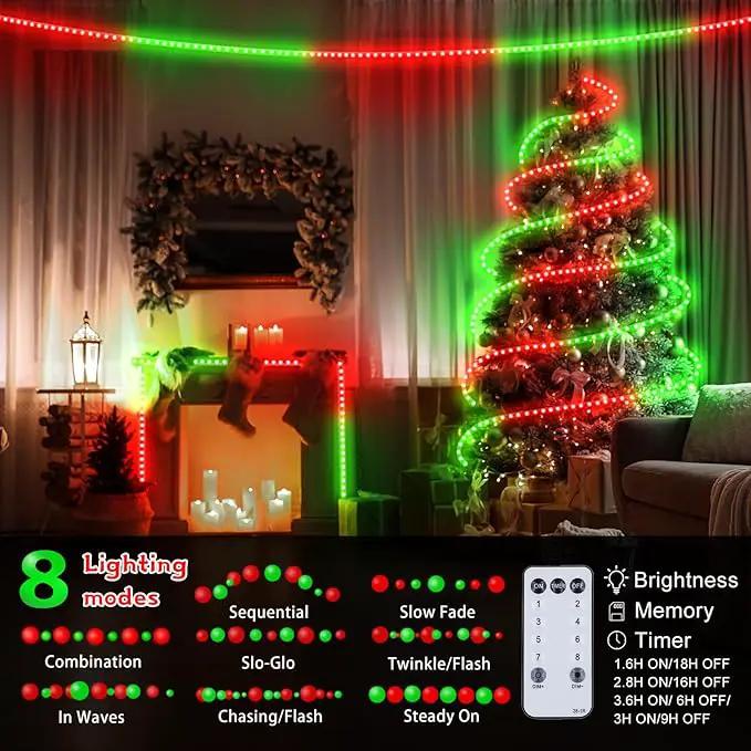 Christmas Rope Lights Outdoor, 50Ft 600 LED Red and Green String Lights, Waterproof Tube Light Plug in 8 Modes Timer Memory, Permanent Christmas Lights for Tree Fence Yard House Decorations by GreenHaven Gardens