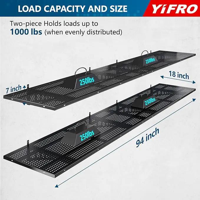 4-Pack 1.5x4ft Heavy Duty Garage Wall Shelving, 1000 lbs Load Capacity, Garage Shelving Wall Mounted, Garage Storage Rack with Hooks, Black by GreenHaven Gardens