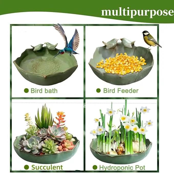 6.5" Ceramic Birdbath Bowl Wild Bird Feeder Food Holder Container Feeding Tray for Outside Bee Bird Water Bath Outdoor Garden Courtyard Decoration(Small) by GreenHaven Gardens