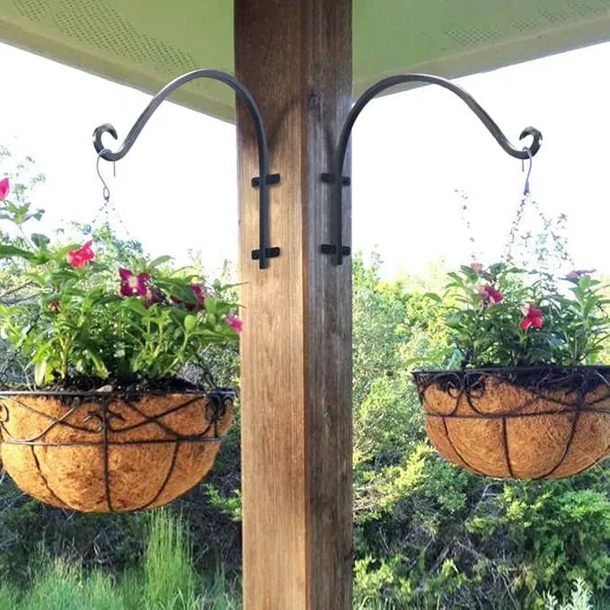 Heavy Duty Hanging Plant Bracket: Outdoor Hand-Forged Hanging Plant Bracket Hook - 16Inch Black Bird Feeder Bracket by GreenHaven Gardens