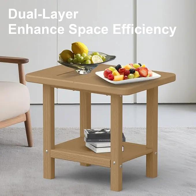 Outdoor Side Table - 2-Tier Storage All Weather Outdoor End Table for Patio - HDPE Morden Easy Maintenance Adirondack Side Table for Pool Porch Balcony Garden Lawn Backyard Outside Indoor by GreenHaven Gardens