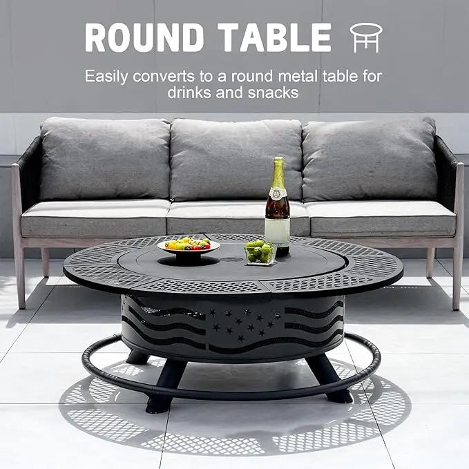 42 Inch Fire Pit with 2 Cooking Grates, Outdoor Wood Burning BBQ Grill Firepit Bowl with Cover Lid, Steel Round Table for Backyard Bonfire Patio Picnic (Black, 42) by GreenHaven Gardens