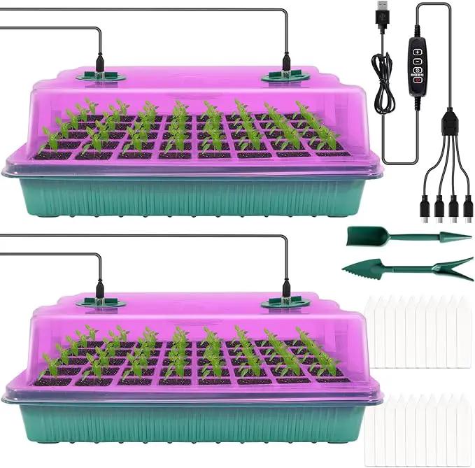 ZYP 2 PCS Seed Starter Kit with Grow Light, 80 Cells Seed Starter Tray for Indoor Planting,Germination Kit for Seed Starting Trays with Humidity Dome and Base by GreenHaven Gardens