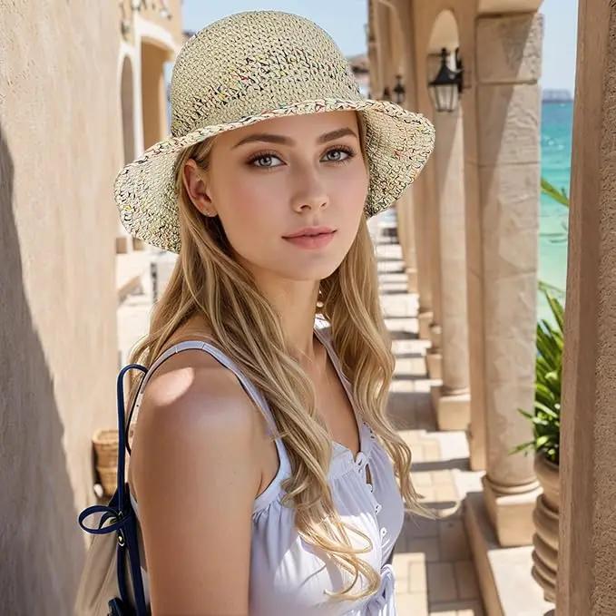 Floppy Big Beach Straw Hats for Women Foldable Summer Wide Brim Packable Sun Hat Womens Travel Straw Fedora Hat by GreenHaven Gardens