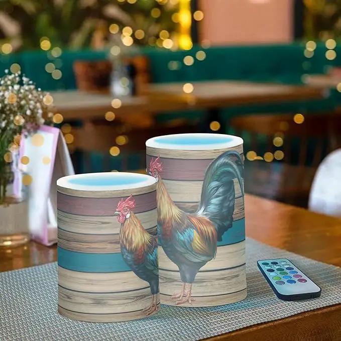Flickering Flameless Candles, Rooster LED Candles with Remote Timer, Set of 2 Battery Operated Candle for Valentine Wedding Birthday by GreenHaven Gardens