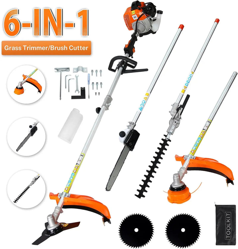 52cc Gas Trimmer Weed Eater, 6 in 1 String Trimmer, Wheeled Edger, Hedge Trimmer and Brush Cutter Blade for Quick Weed Grass Cleaning Crop Seed Soil Protection Tools by GreenHaven Gardens