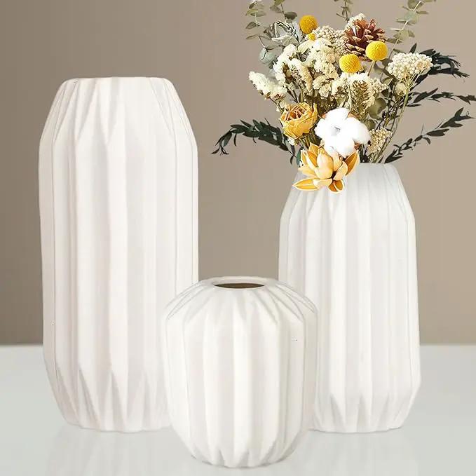 Ceramic Vase Set of 3, White Vase for Modern Home Decor, Decorative Vases for Bouquet Pampas Grass Dried Flowers, Living Room, Bedroom, Bathroom, Shelf Centerpiece Table Decorations by GreenHaven Gardens