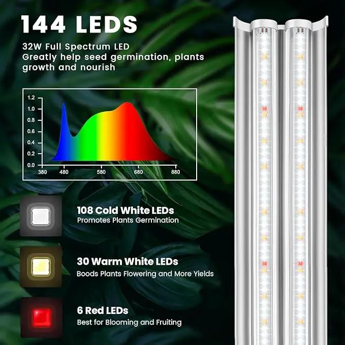 wolezek Grow Lights for Seed Starting with Stand, 2ft T5 144 LEDs Full Spectrum Seedling Grow Light for Indoor Plants, 32W High Output Seed Starter Light Kit, Height Adjustable, ON-Off Switch by GreenHaven Gardens