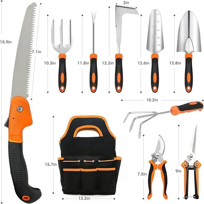 Gartden Tools, 10 Pcs Stainless Steel Garden Tools for Gardening with Non-Slip Ergonomic Handle, Garden Hand Tools with Tote Bag for Women, Men, Gift by GreenHaven Gardens