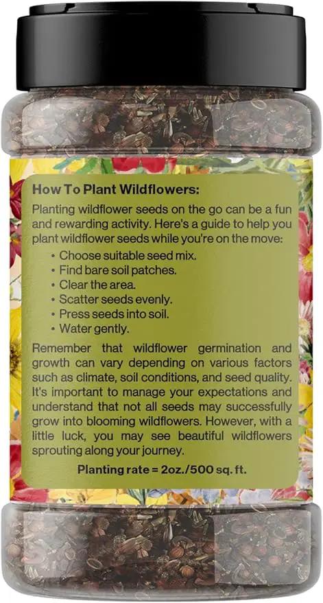 Geva Grow on The Go Seed Shaker - Northwest Wildflower Seeds Regional Mix - Organic, Non-GMO - 100% Pure Seed - 20 Different Wildflowers Seeds of Annual and Perennial, 2oz by GreenHaven Gardens