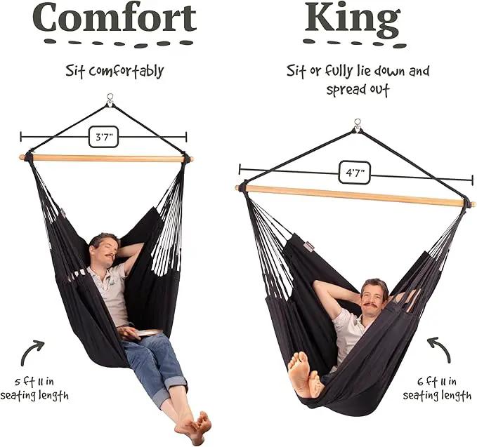 LA SIESTA® - Large Comfort Habana Cotton Hammock Chair & TreeMount - Hanging Hammock Chair w/Suspension Kit for Trees Beams & Posts - Indoor Outdoor Swing Hanging Chair Bedroom Patio Balcony - Onyx by GreenHaven Gardens